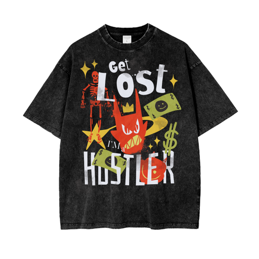 Lost Hustler Acid Wash Oversize T-Shirt Front/Back