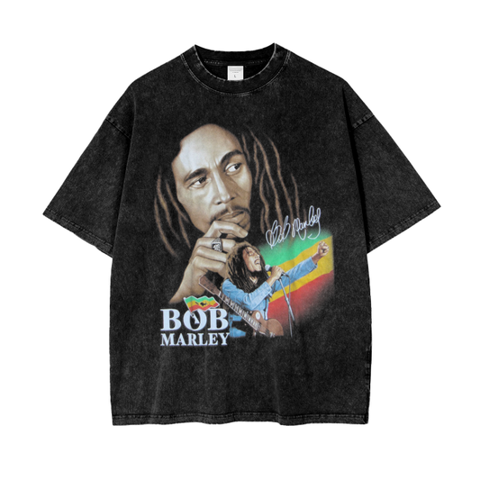 Bob Marley Rasta Acid Wash Oversize T-Shirt