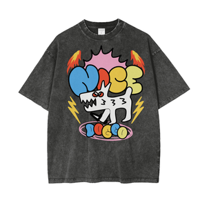 Face Colorful Acid Wash Oversize T-Shirt Front/Back