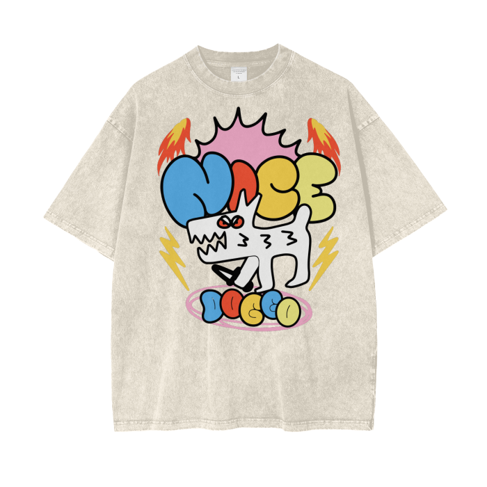 Face Colorful Acid Wash Oversize T-Shirt Front/Back