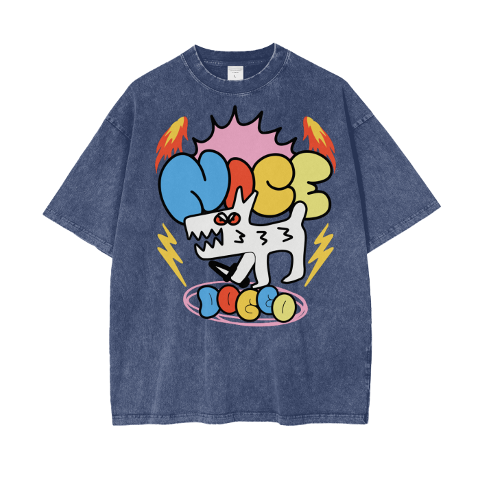 Face Colorful Acid Wash Oversize T-Shirt Front/Back