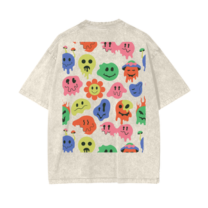 Face Colorful Acid Wash Oversize T-Shirt Front/Back